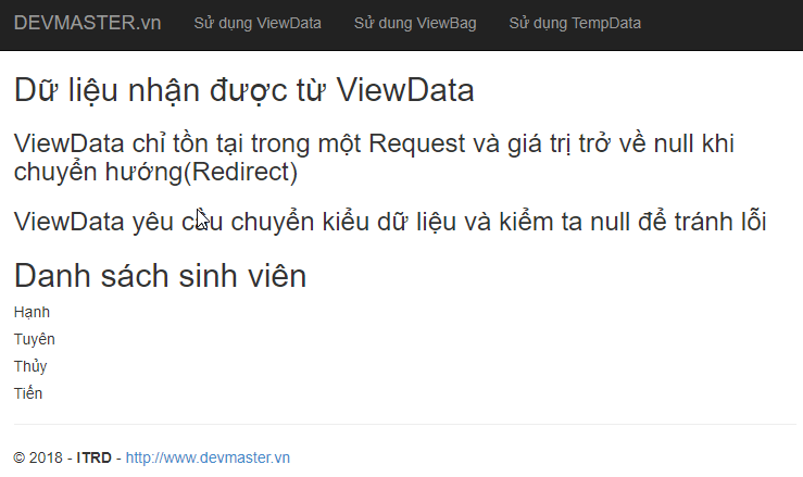 Nhận dữ liệu từ ViewData
